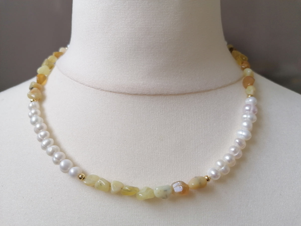 Cultured Freshwater Pearl & Honey Opal Necklace