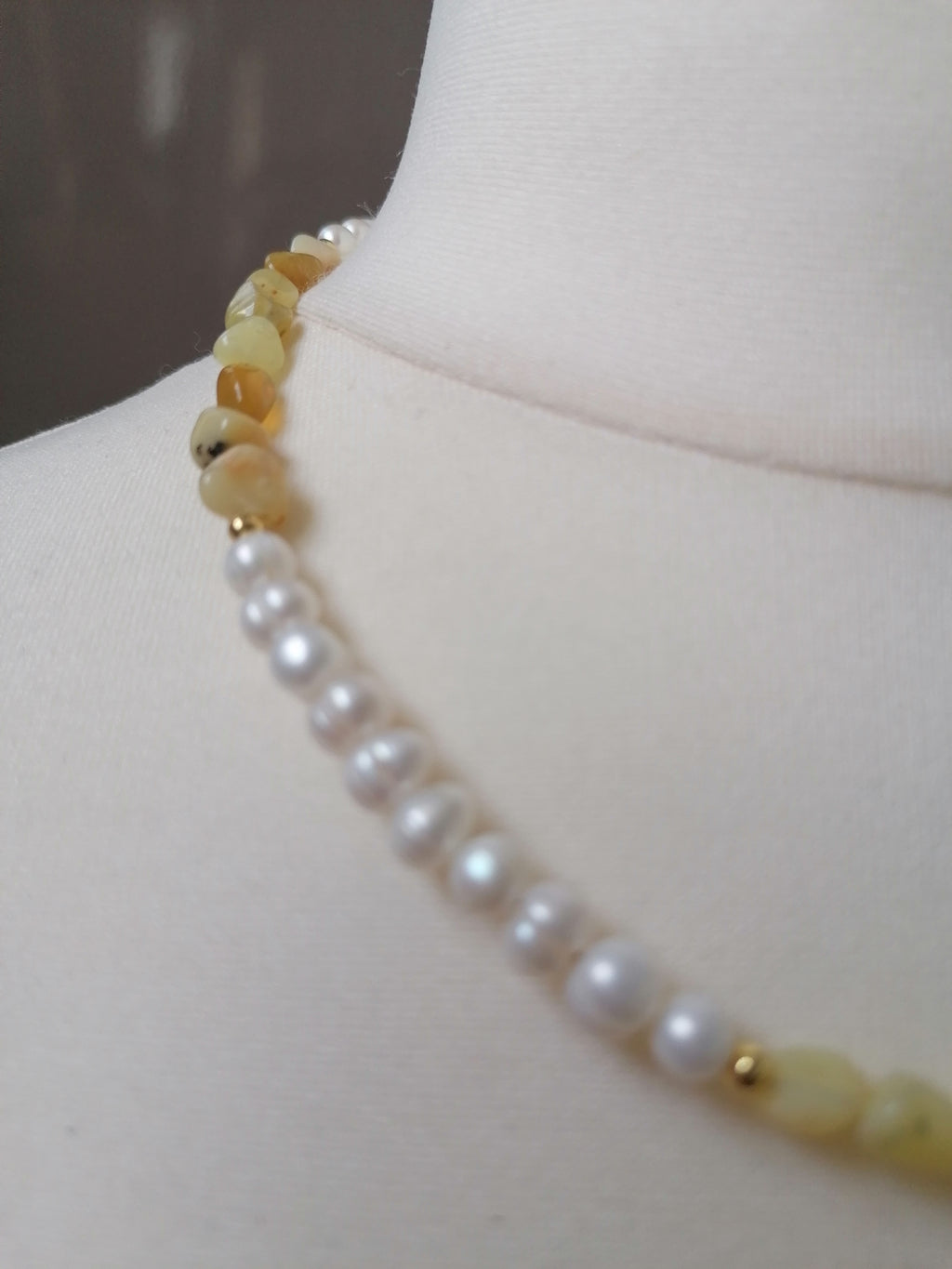 Cultured Freshwater Pearl & Honey Opal Necklace