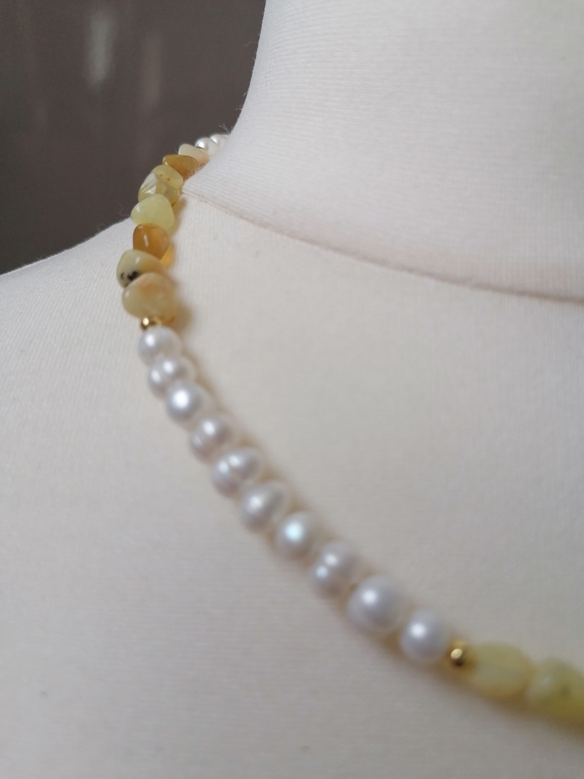 Cultured Freshwater Pearl & Honey Opal Necklace