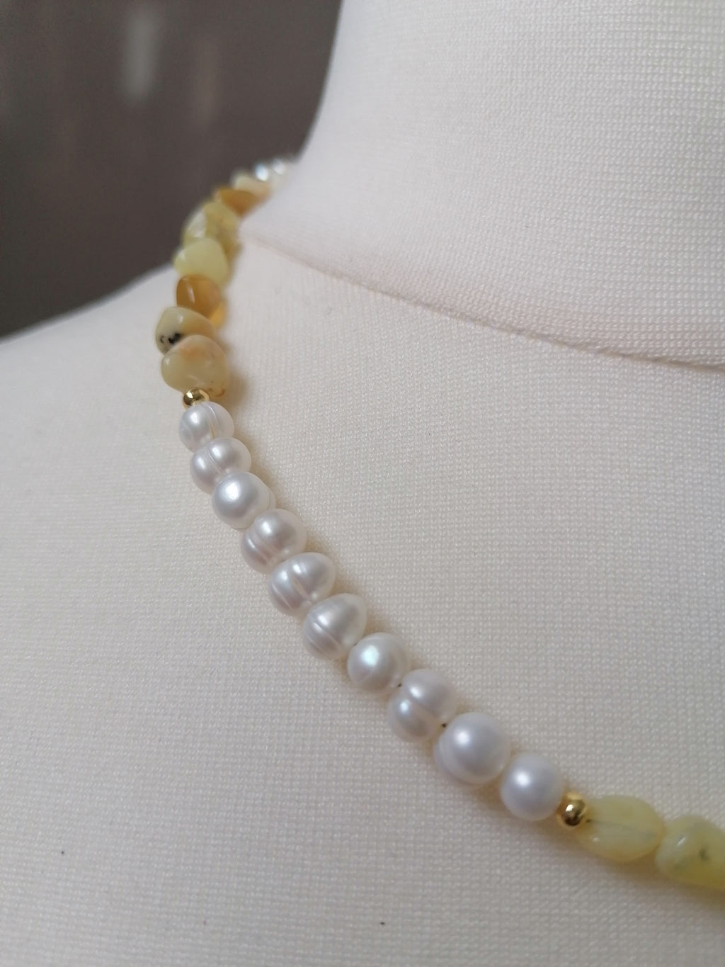 Cultured Freshwater Pearl & Honey Opal Necklace