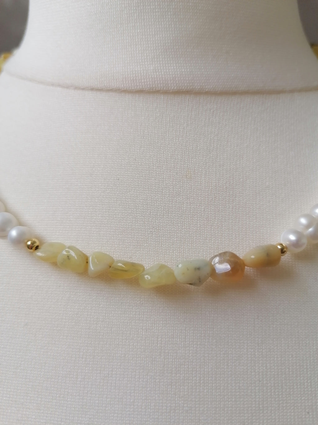 Cultured Freshwater Pearl & Honey Opal Necklace
