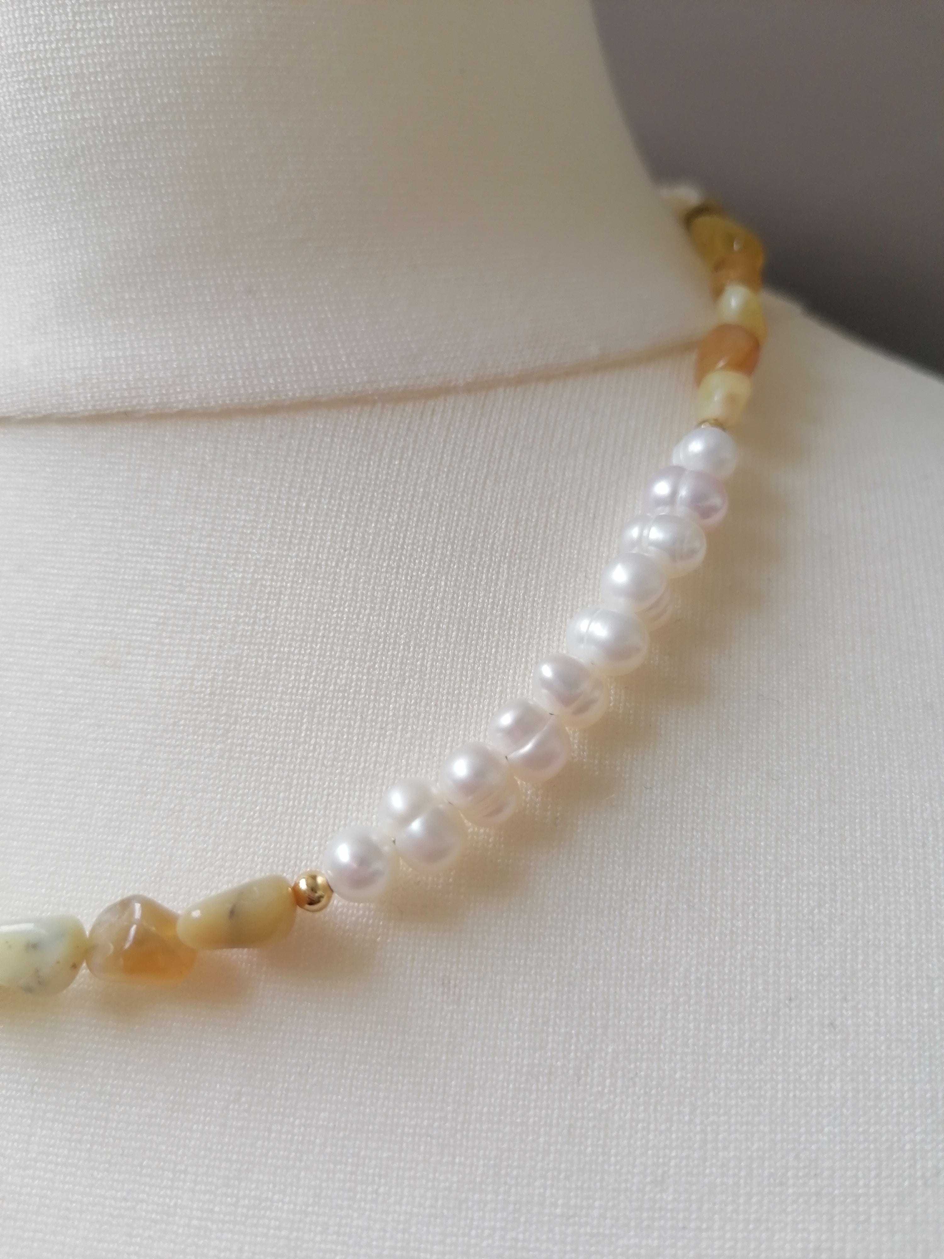 Cultured Freshwater Pearl & Honey Opal Necklace