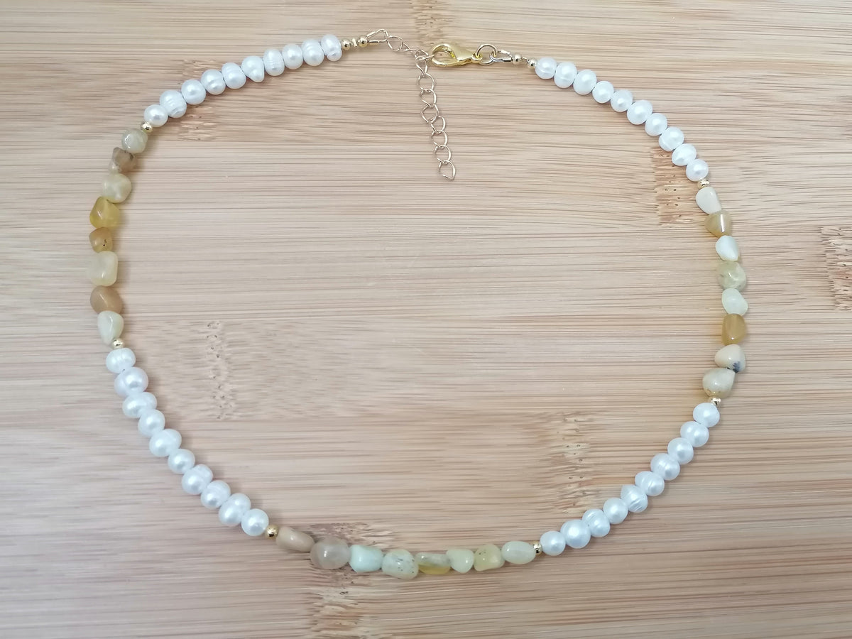 Cultured Freshwater Pearl & Honey Opal Necklace
