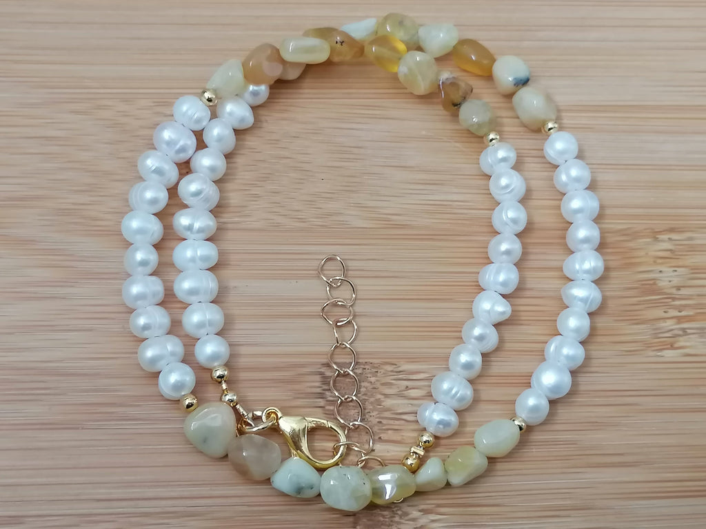 Cultured Freshwater Pearl & Honey Opal Necklace