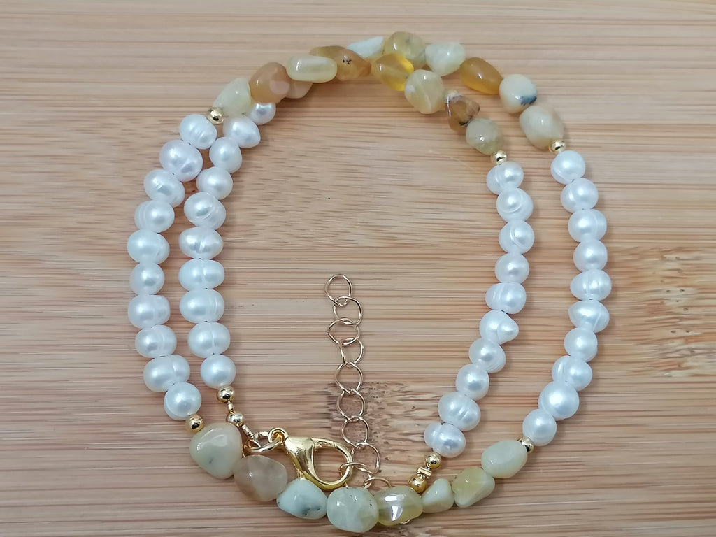 Cultured Freshwater Pearl & Honey Opal Necklace