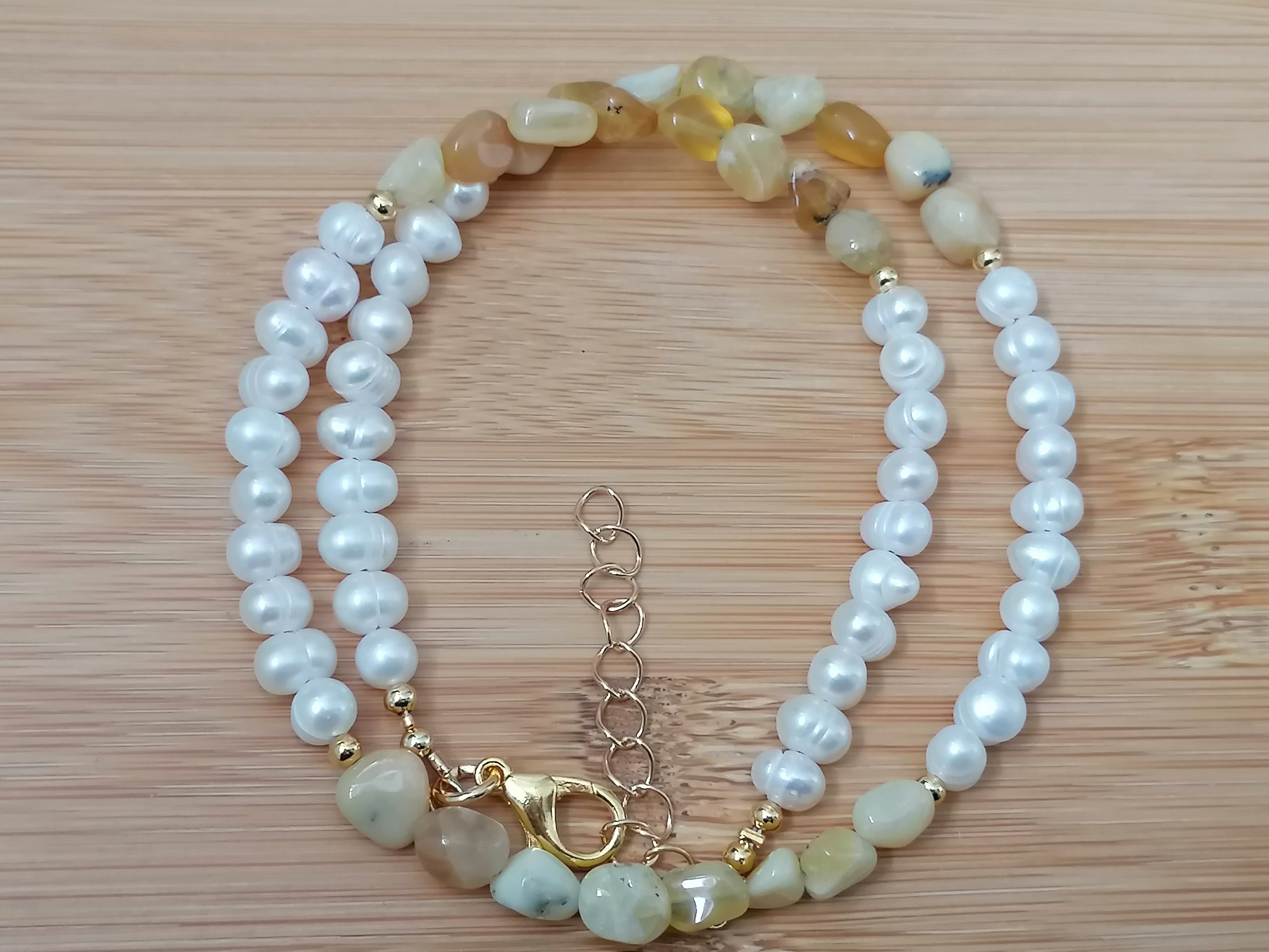Cultured Freshwater Pearl & Honey Opal Necklace