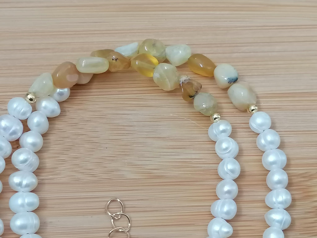 Cultured Freshwater Pearl & Honey Opal Necklace