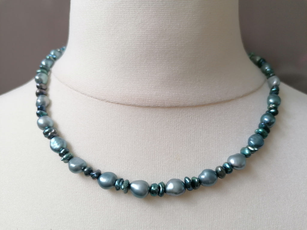 Cultured Freshwater Baroque Pearl & Teal Keshi Pearl Necklace