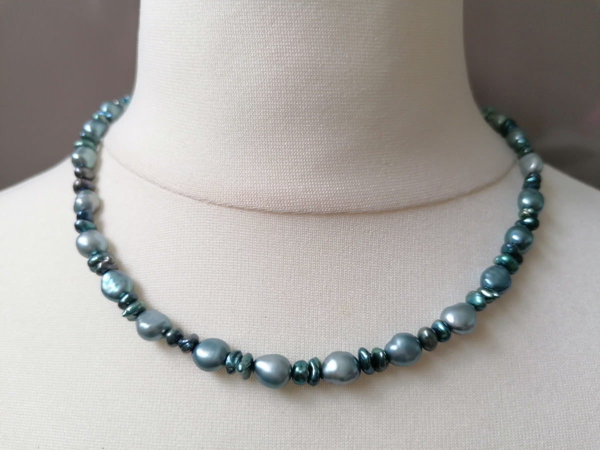 Cultured Freshwater Baroque Pearl & Teal Keshi Pearl Necklace