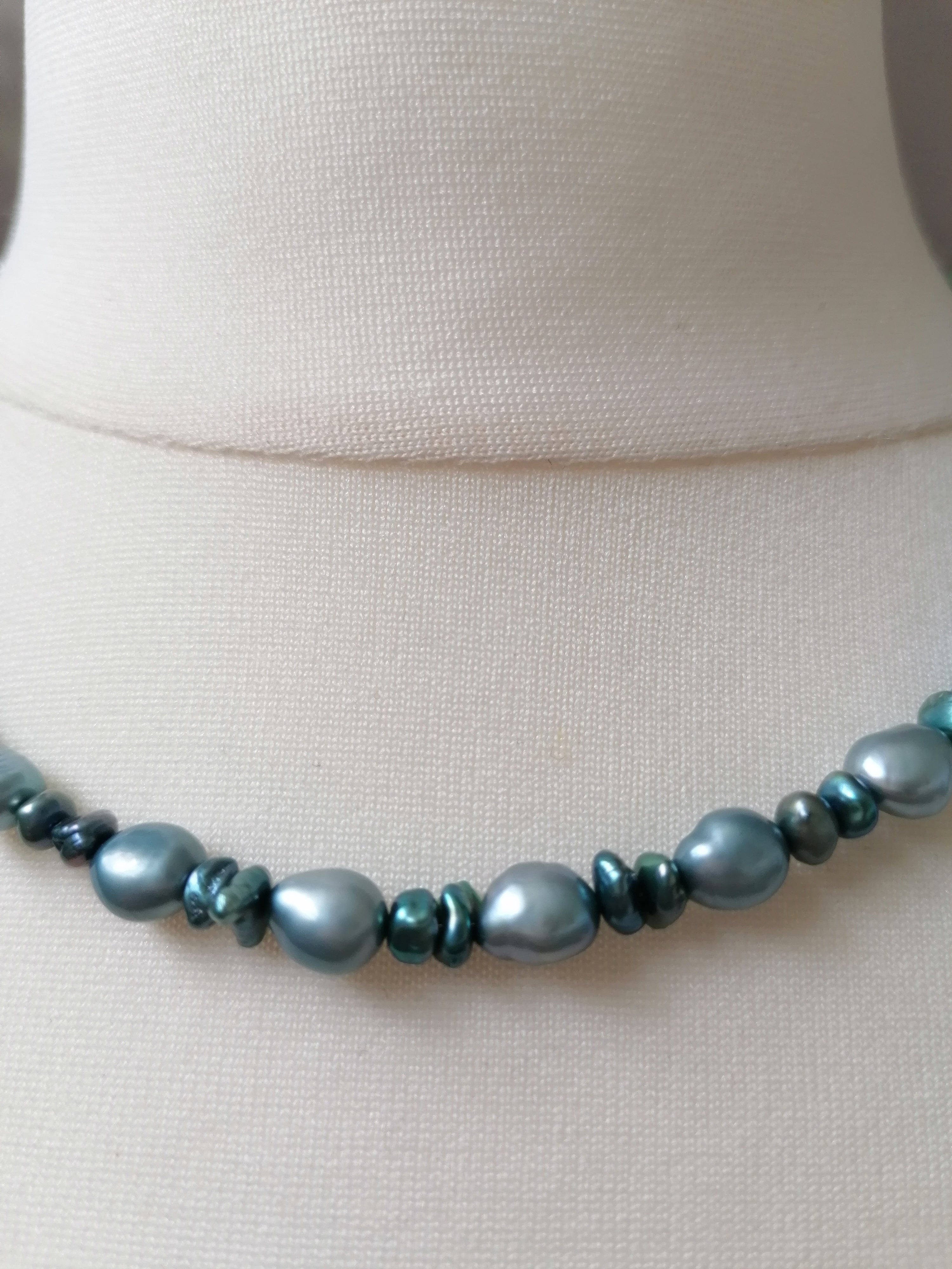 Cultured Freshwater Baroque Pearl & Teal Keshi Pearl Necklace