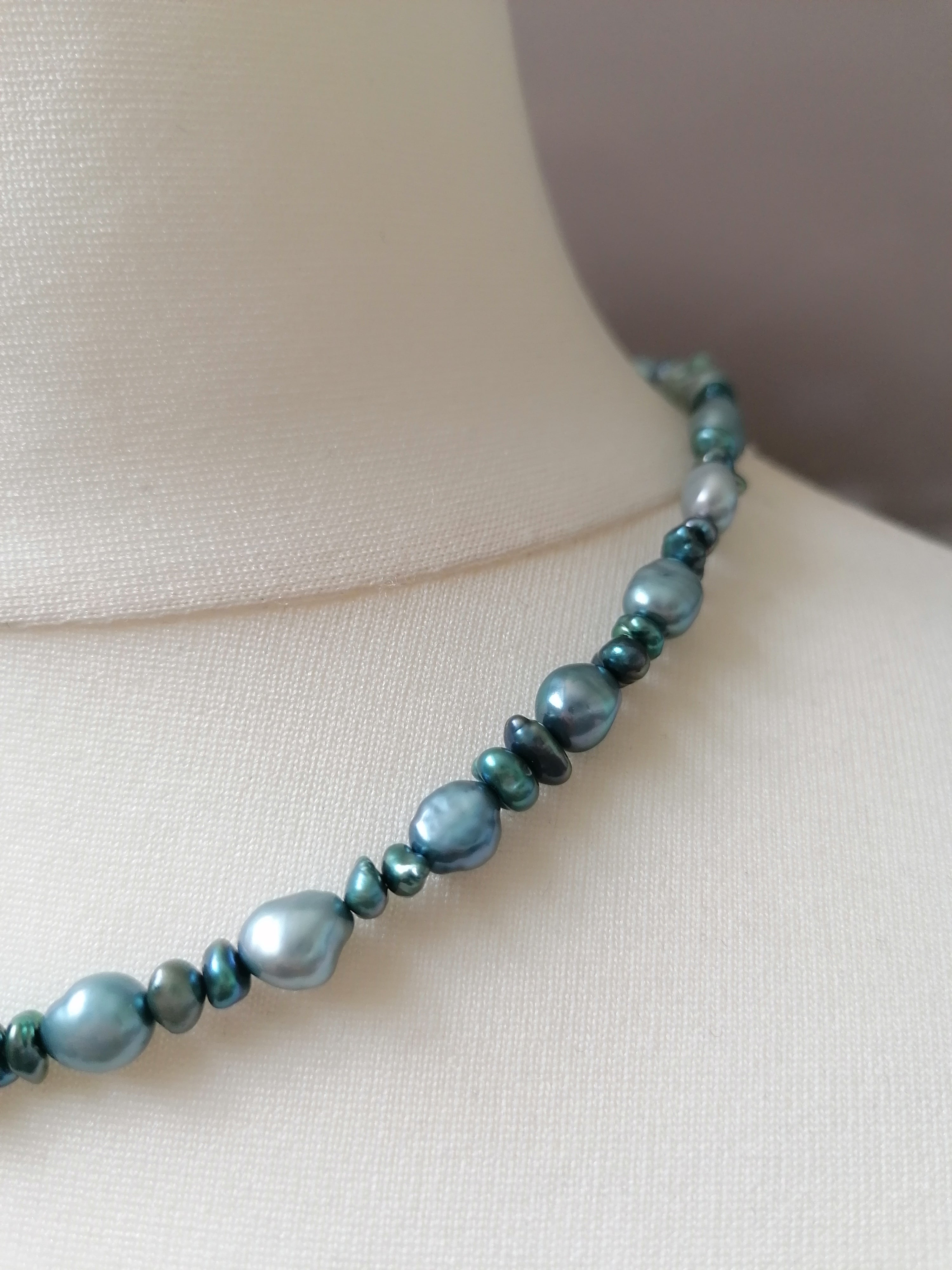 Cultured Freshwater Baroque Pearl & Teal Keshi Pearl Necklace
