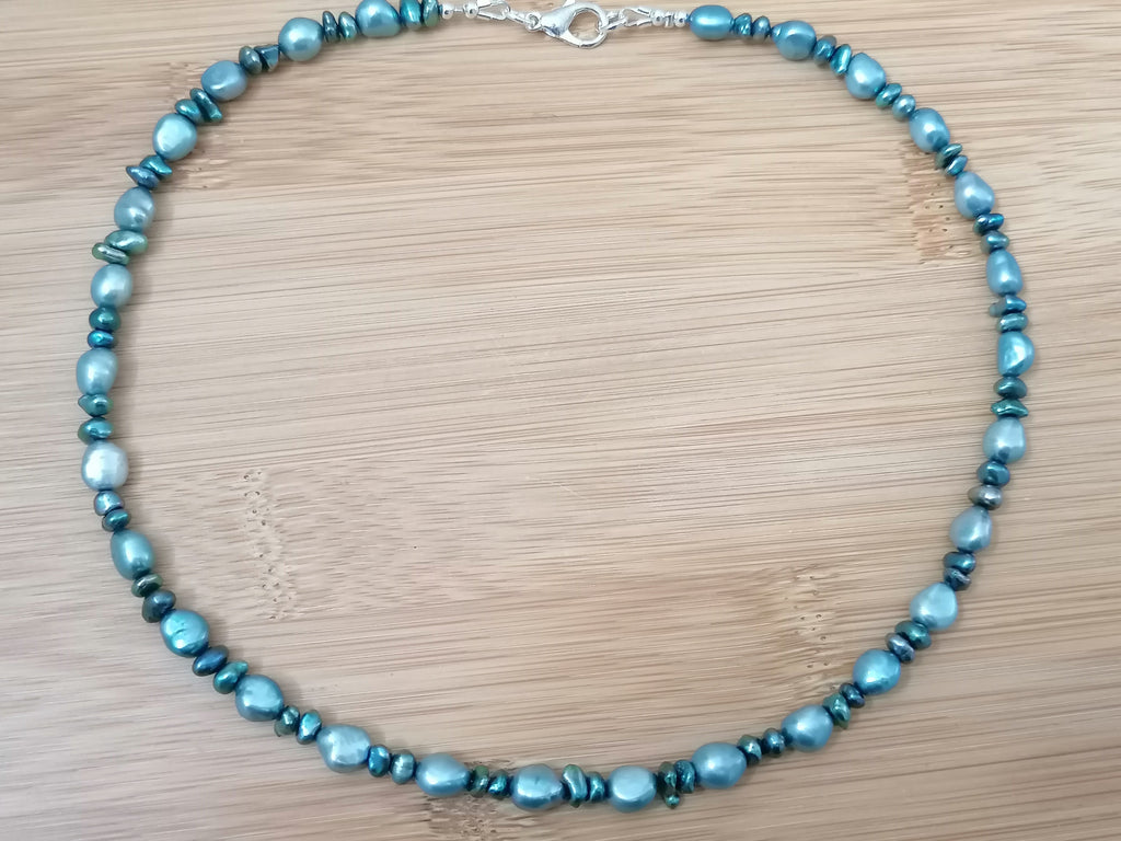 Cultured Freshwater Baroque Pearl & Teal Keshi Pearl Necklace