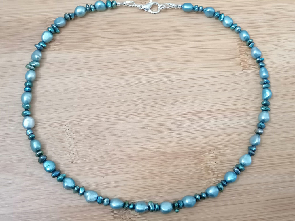 Cultured Freshwater Baroque Pearl & Teal Keshi Pearl Necklace