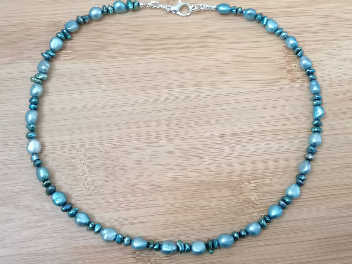 Cultured Freshwater Baroque Pearl & Teal Keshi Pearl Necklace