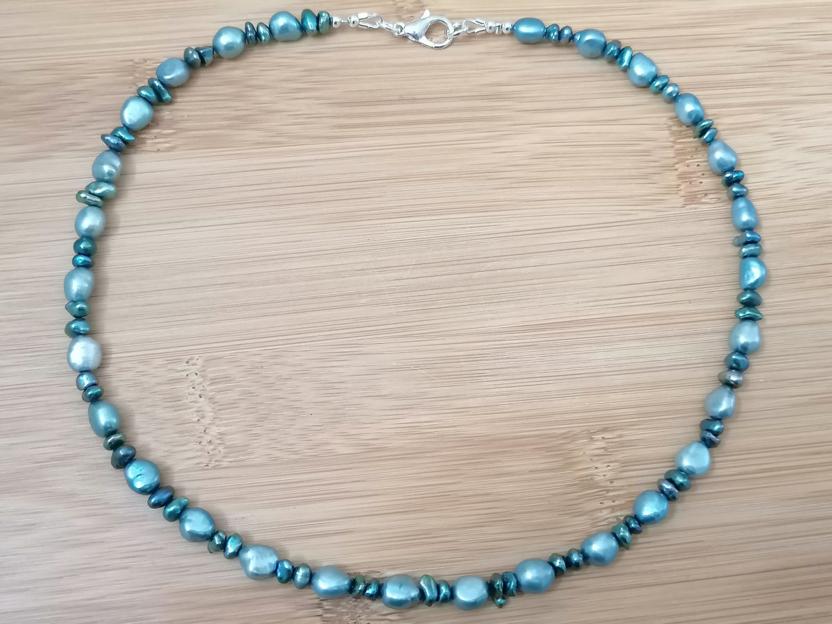 Cultured Freshwater Baroque Pearl & Teal Keshi Pearl Necklace