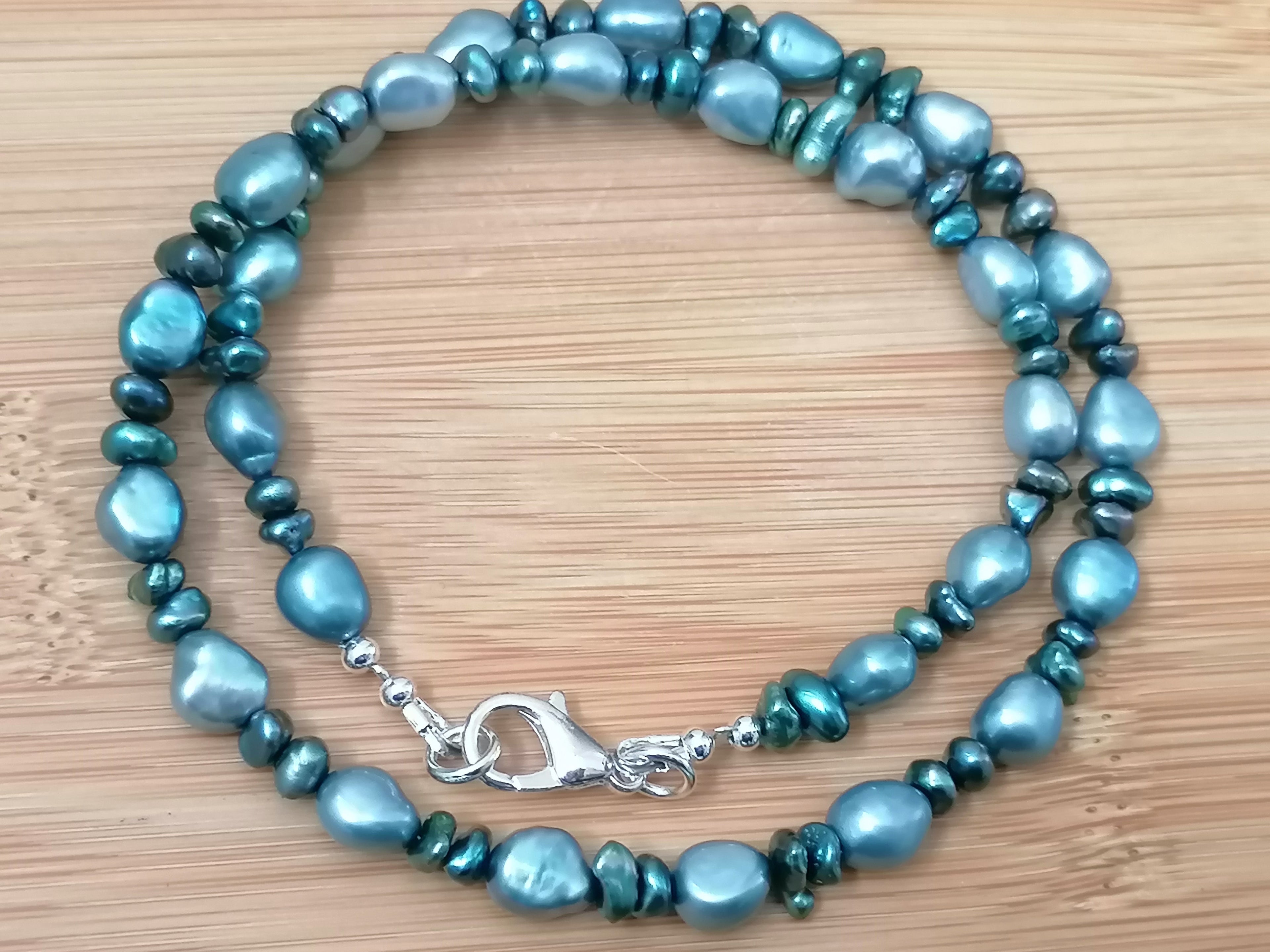 Cultured Freshwater Baroque Pearl & Teal Keshi Pearl Necklace