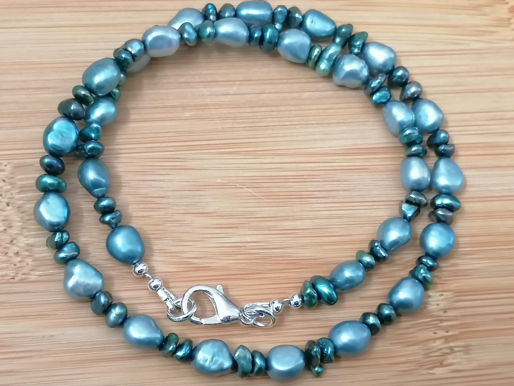 Cultured Freshwater Baroque Pearl & Teal Keshi Pearl Necklace