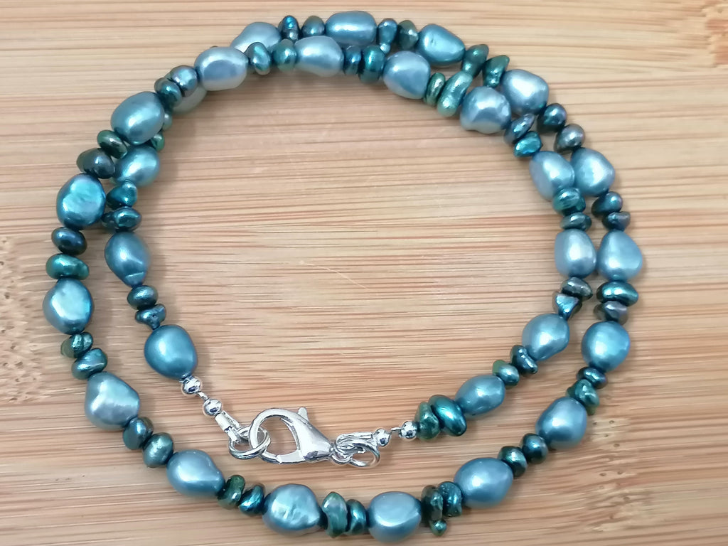 Cultured Freshwater Baroque Pearl & Teal Keshi Pearl Necklace