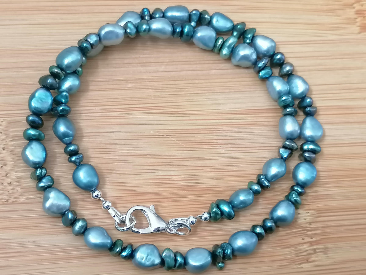 Cultured Freshwater Baroque Pearl & Teal Keshi Pearl Necklace