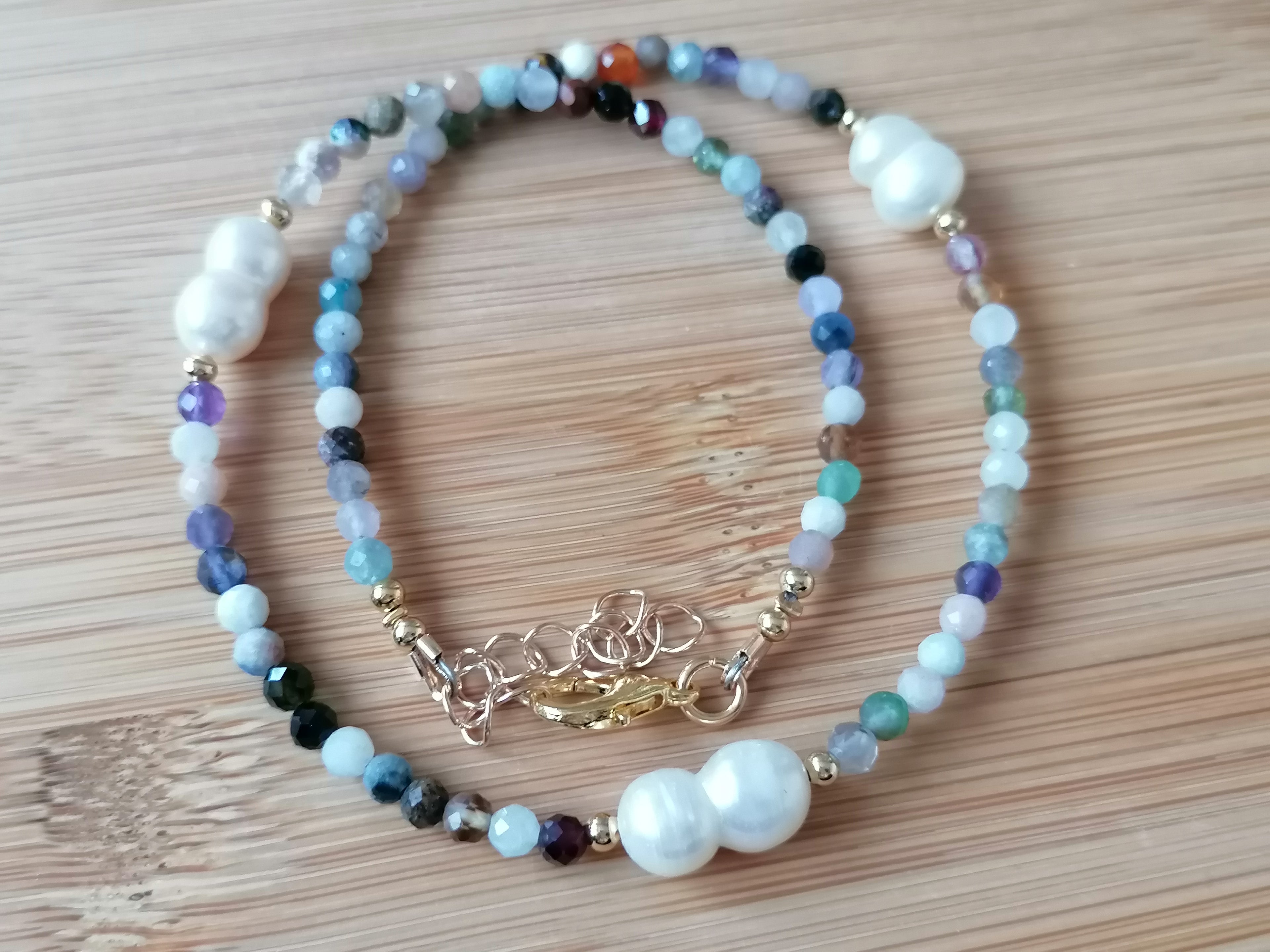 Semi-Precious Gemstone Choker Necklace with Baroque Pearls