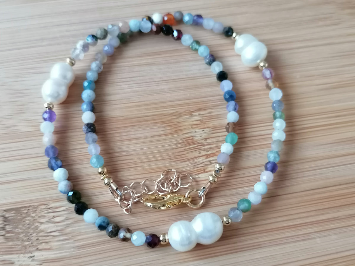 Semi-Precious Gemstone Choker Necklace with Baroque Pearls