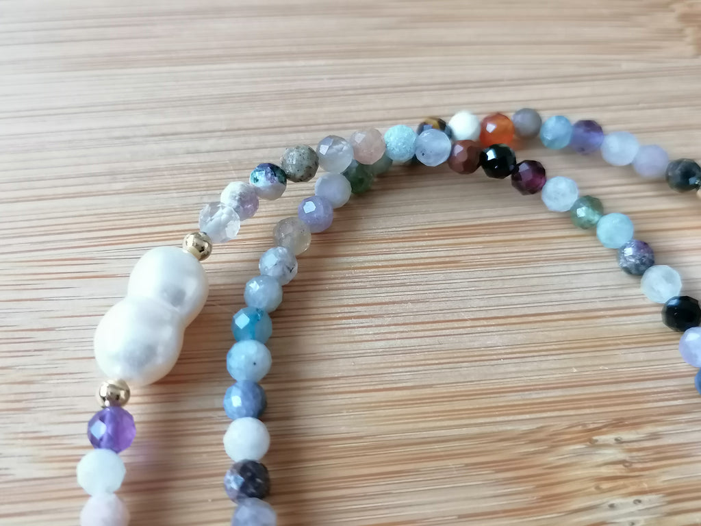Semi-Precious Gemstone Choker Necklace with Baroque Pearls