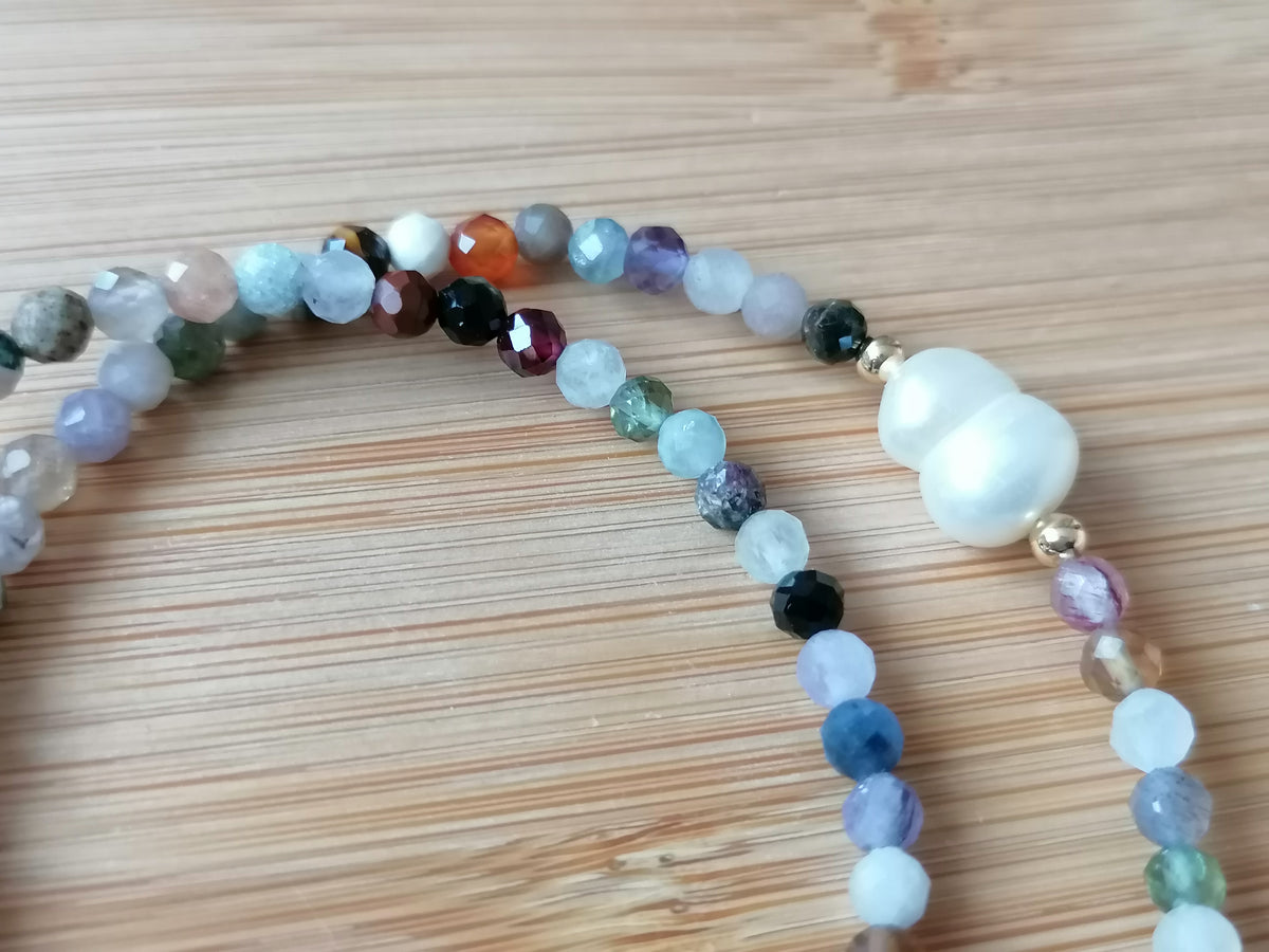 Semi-Precious Gemstone Choker Necklace with Baroque Pearls