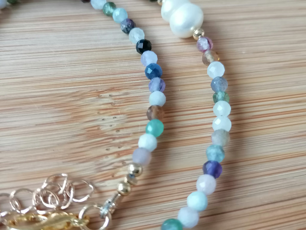 Semi-Precious Gemstone Choker Necklace with Baroque Pearls