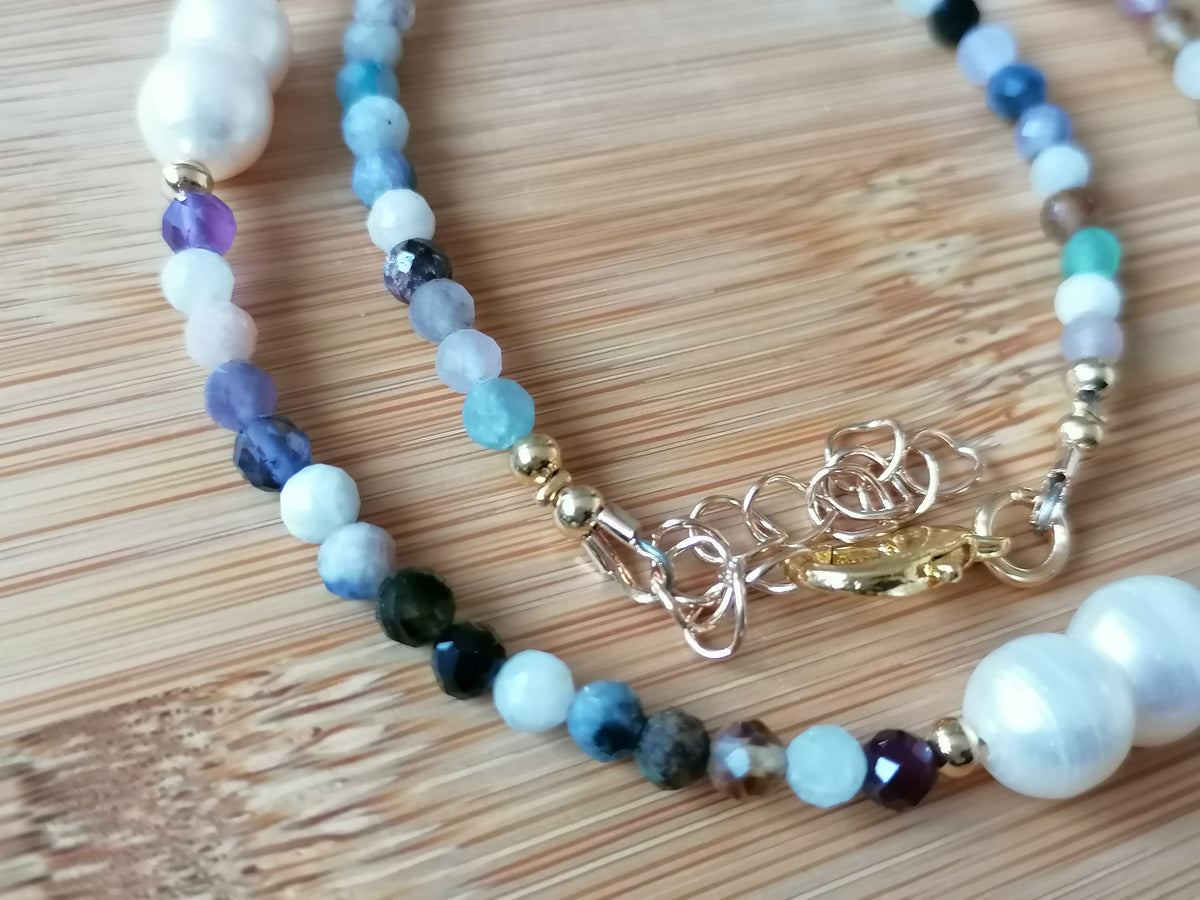 Semi-Precious Gemstone Choker Necklace with Baroque Pearls
