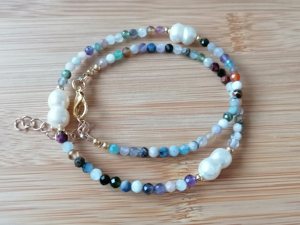 Semi-Precious Gemstone Choker Necklace with Baroque Pearls