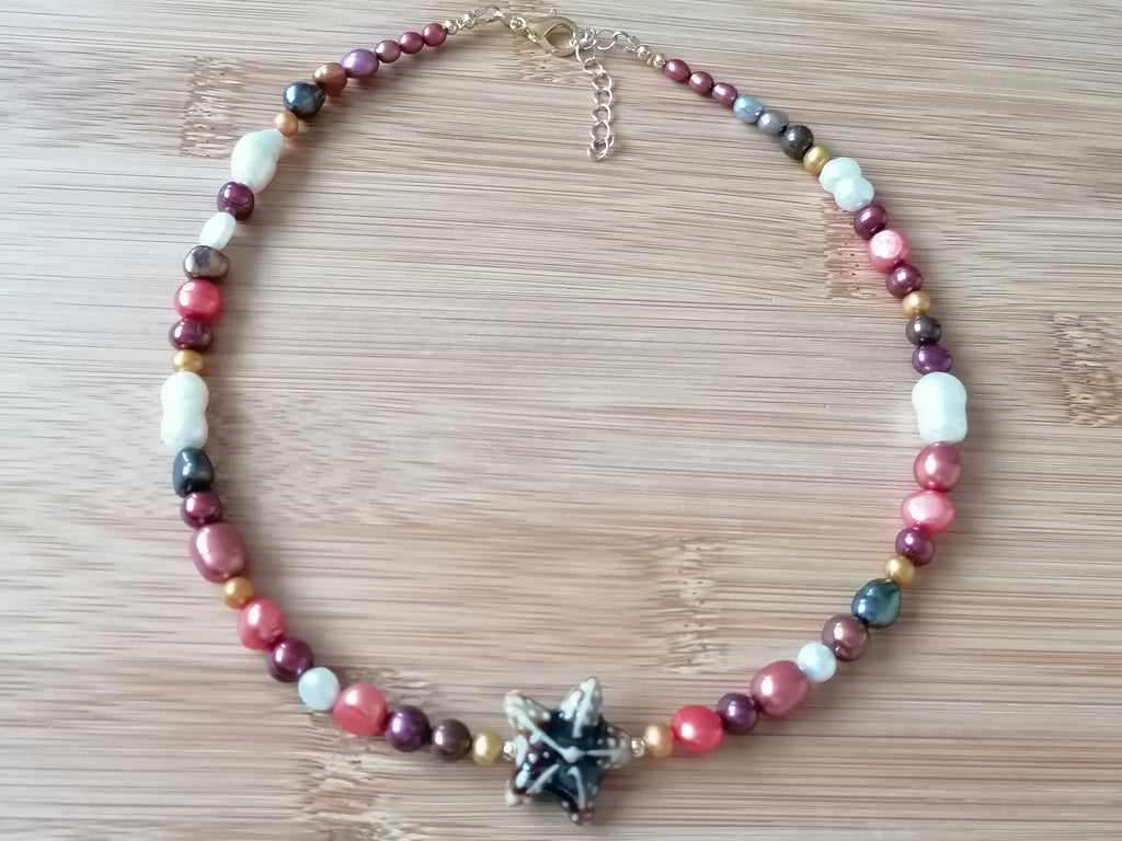 Cultured Freshwater Pearl Necklace with Ceramic Starfish Centrepiece