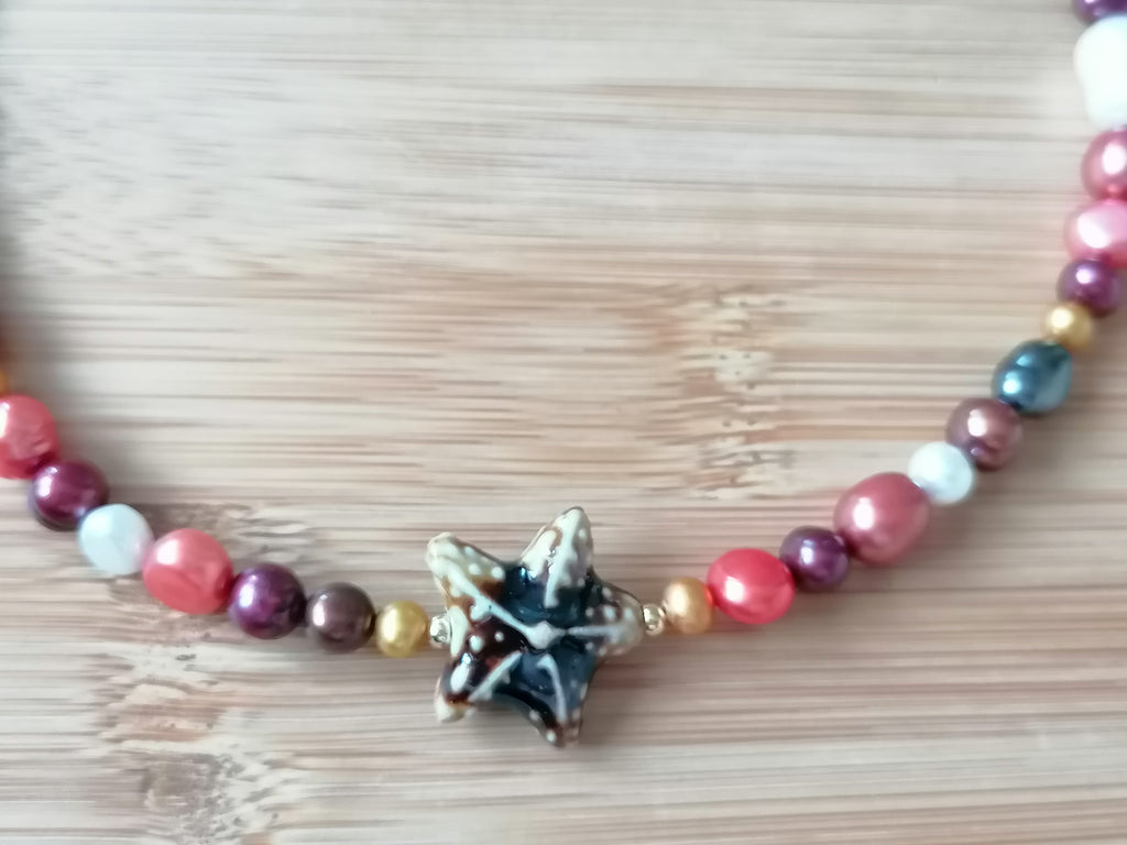 Cultured Freshwater Pearl Necklace with Ceramic Starfish Centrepiece