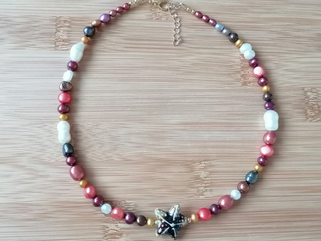 Cultured Freshwater Pearl Necklace with Ceramic Starfish Centrepiece