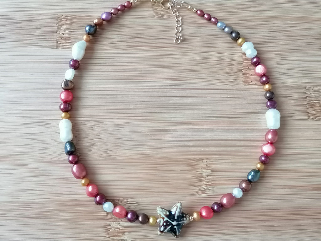 Cultured Freshwater Pearl Necklace with Ceramic Starfish Centrepiece