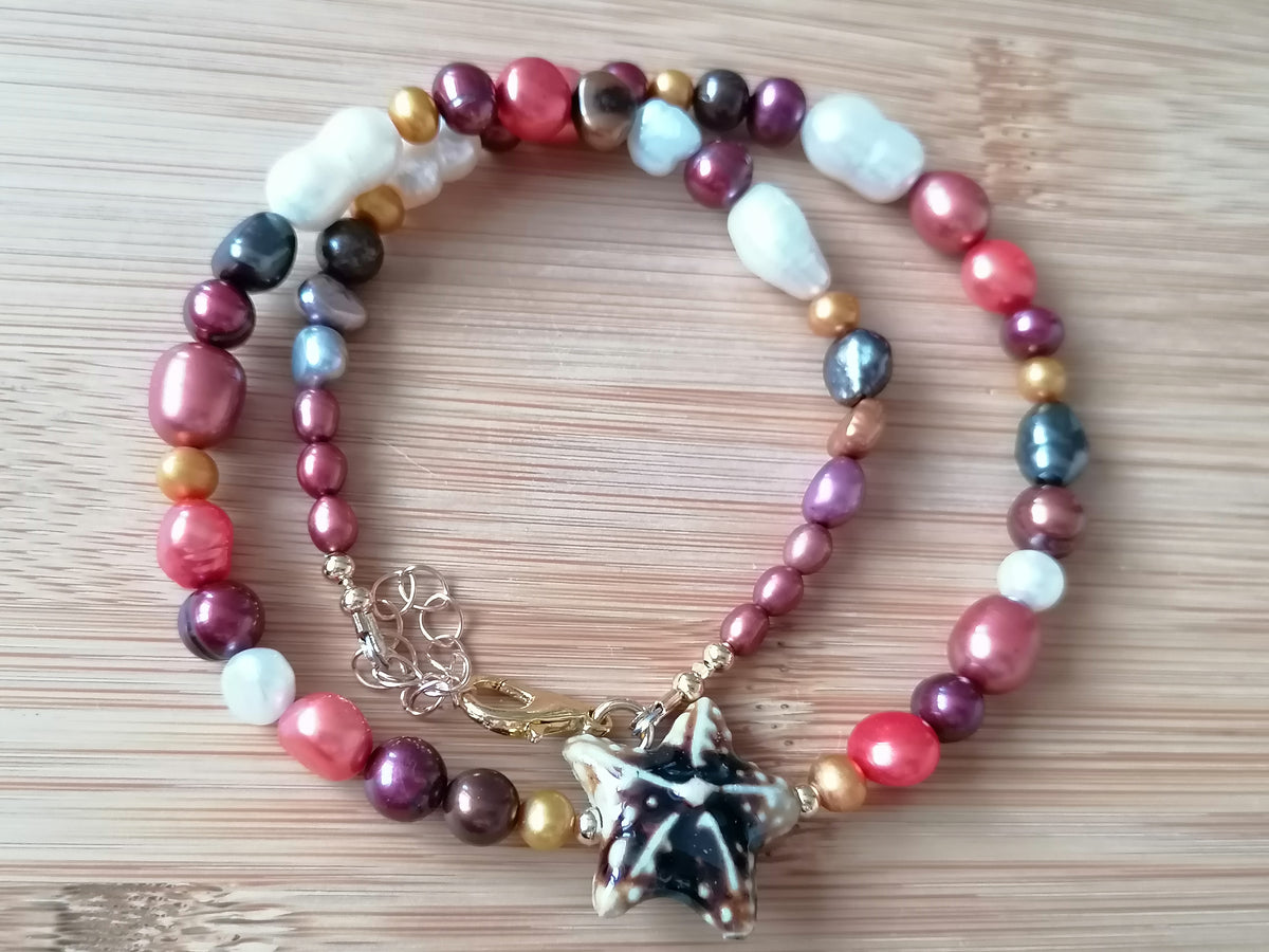 Cultured Freshwater Pearl Necklace with Ceramic Starfish Centrepiece