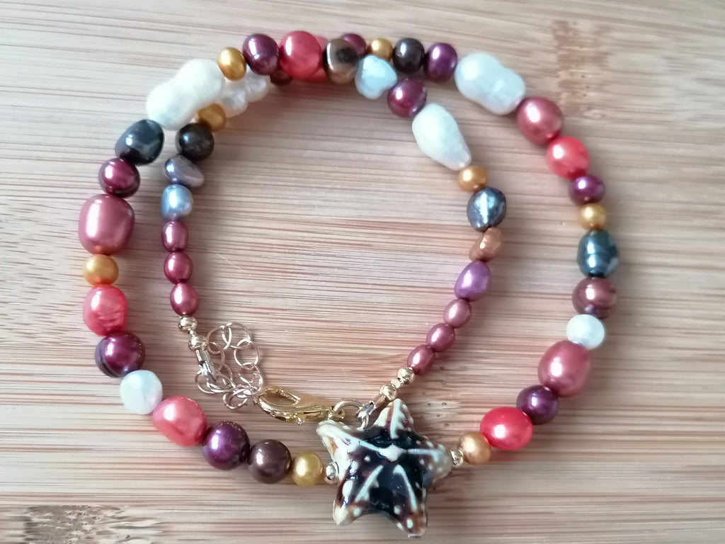 Cultured Freshwater Pearl Necklace with Ceramic Starfish Centrepiece