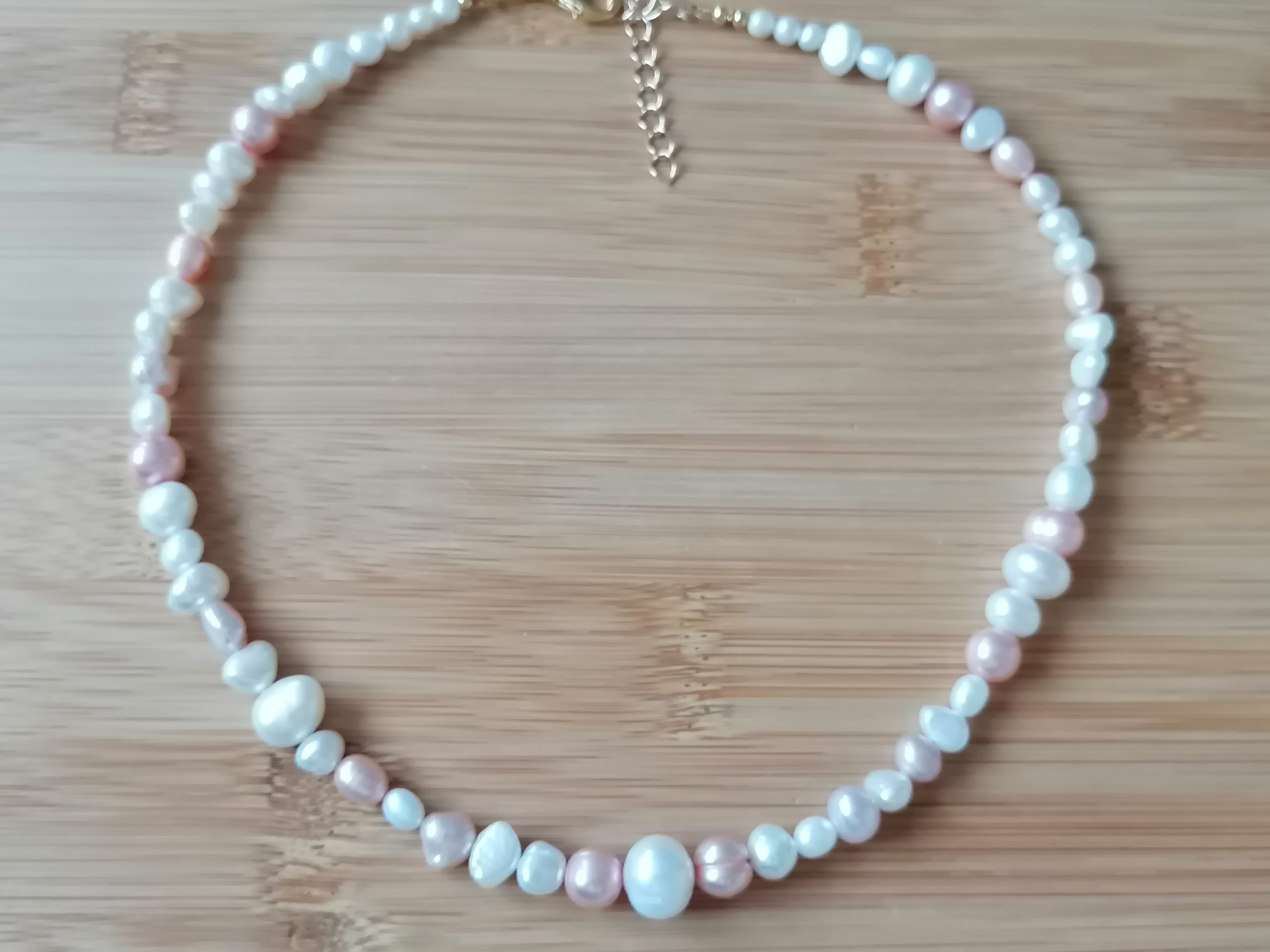 White & Pink Cultured Freshwater Baroque Pearl Necklace