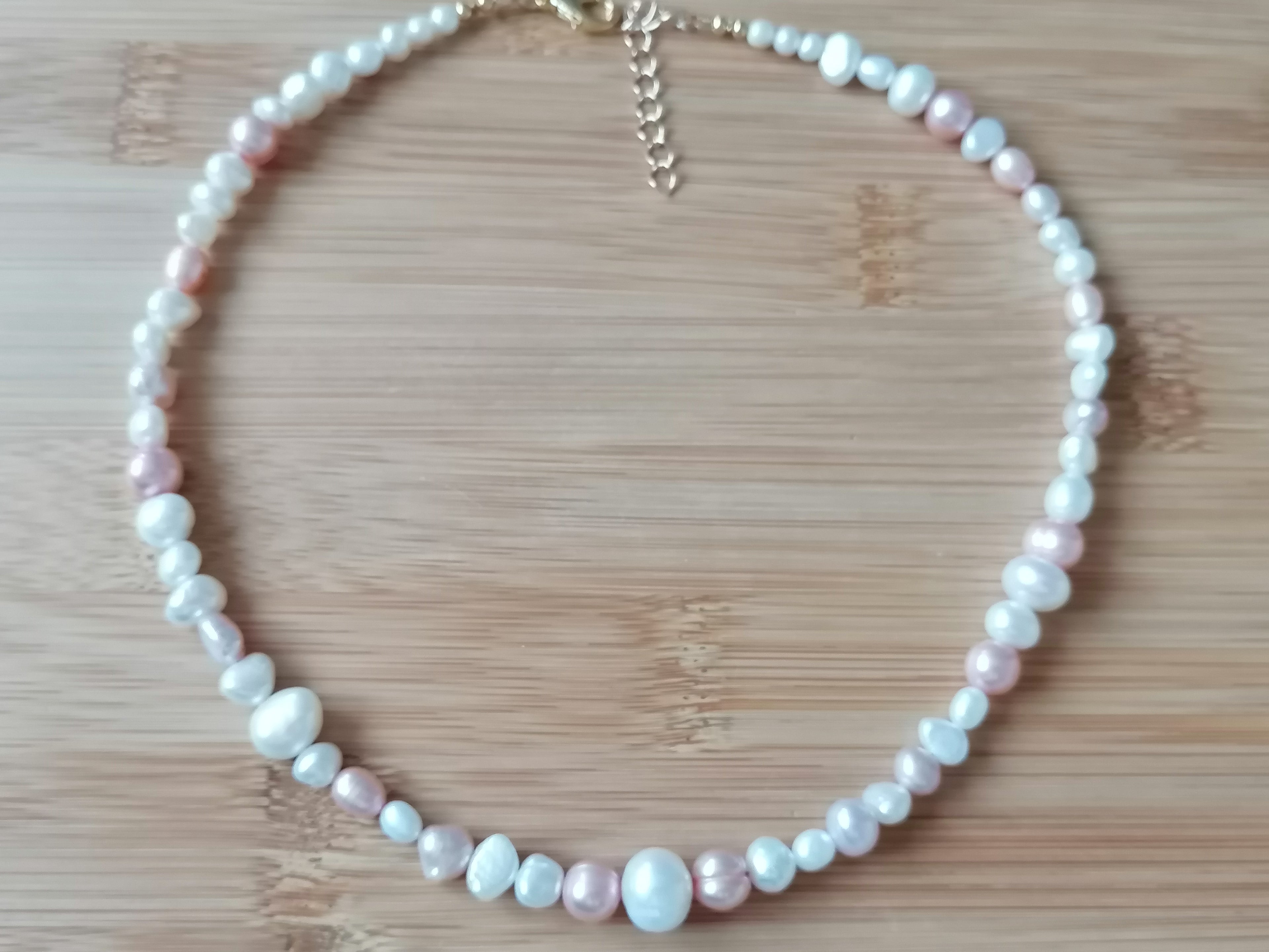 White & Pink Cultured Freshwater Baroque Pearl Necklace