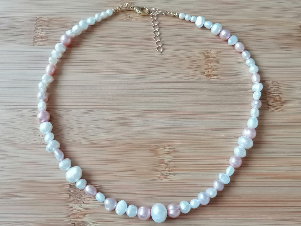White & Pink Cultured Freshwater Baroque Pearl Necklace