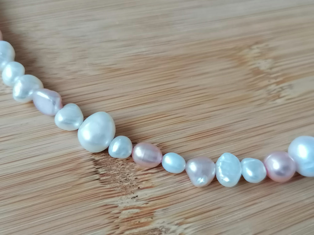 White & Pink Cultured Freshwater Baroque Pearl Necklace