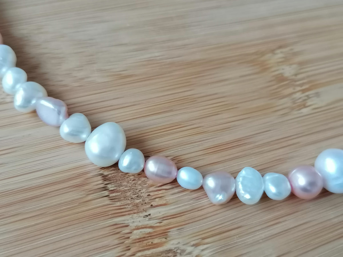 White & Pink Cultured Freshwater Baroque Pearl Necklace