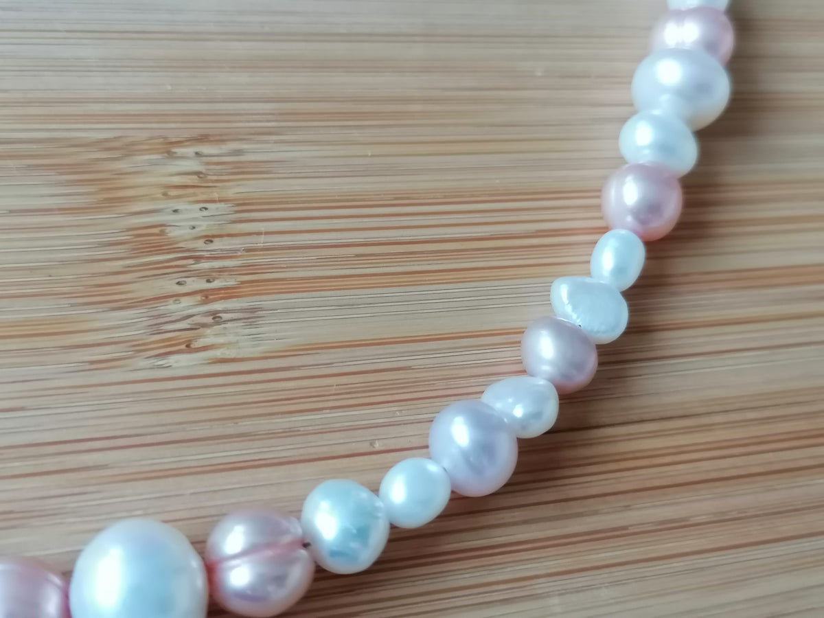 White & Pink Cultured Freshwater Baroque Pearl Necklace