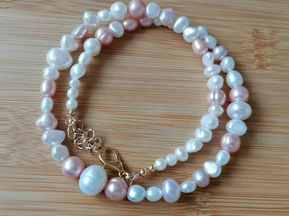 White & Pink Cultured Freshwater Baroque Pearl Necklace