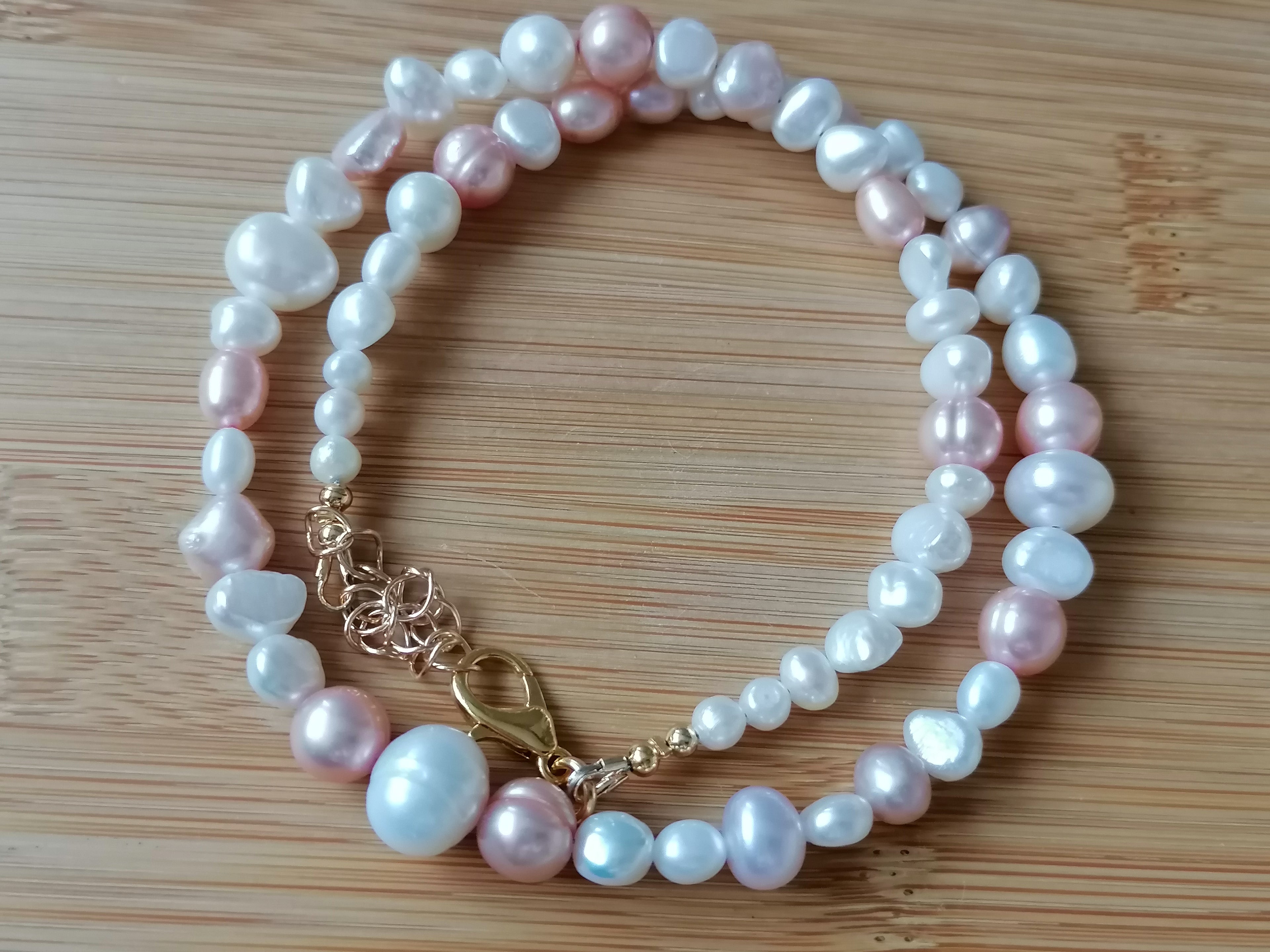 White & Pink Cultured Freshwater Baroque Pearl Necklace