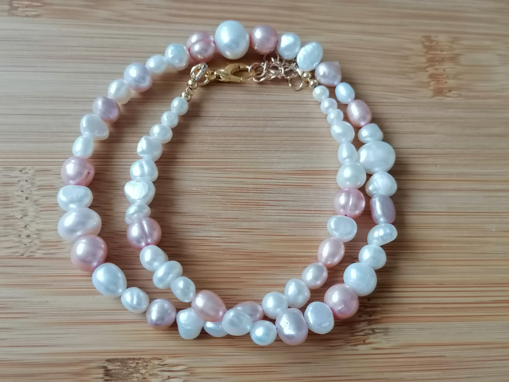 White & Pink Cultured Freshwater Baroque Pearl Necklace