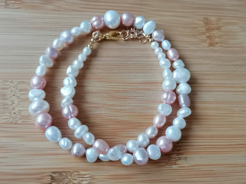 White & Pink Cultured Freshwater Baroque Pearl Necklace