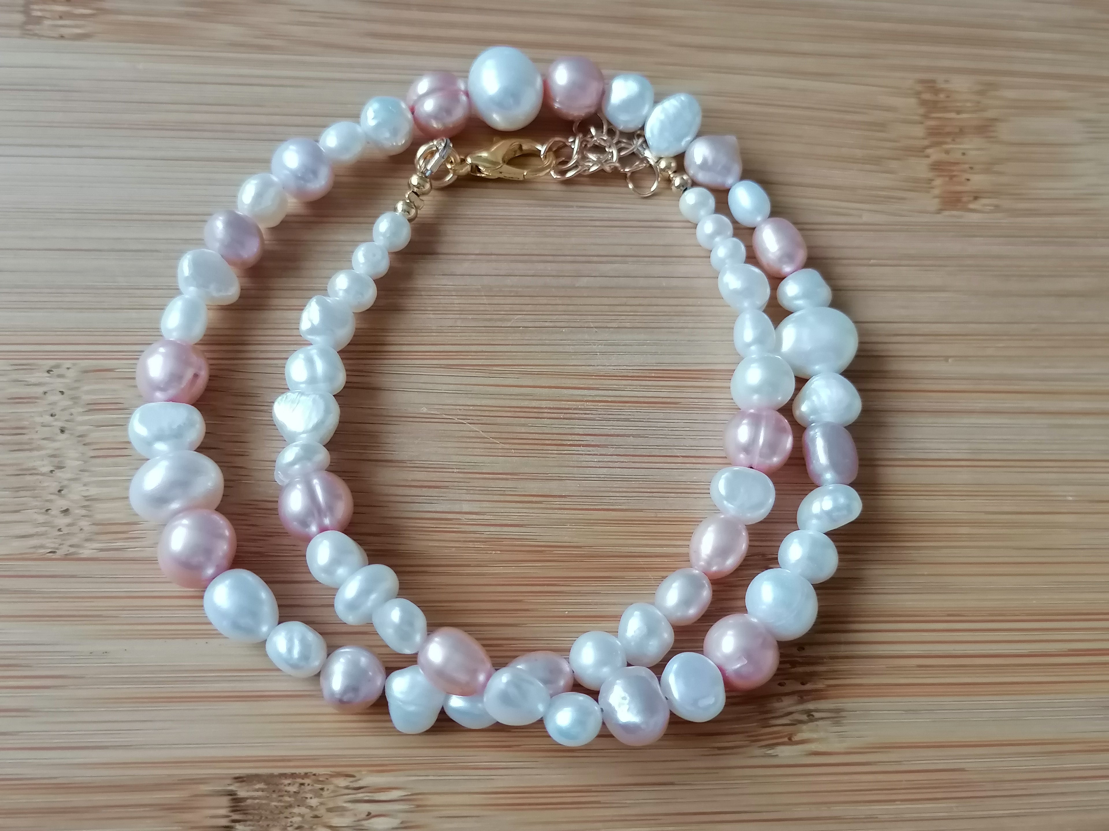 White & Pink Cultured Freshwater Baroque Pearl Necklace