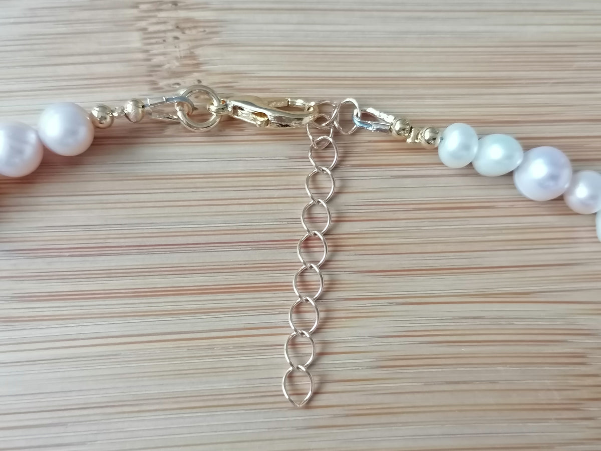 White & Pink Freshwater Baroque Pearl Necklace with AB Glass Briolette