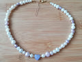 White & Lavender Freshwater Pearl Necklace with Mother of Pearl Heart