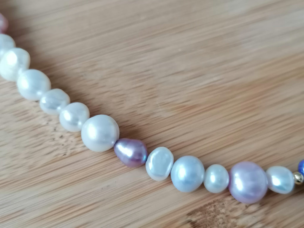 White & Lavender Freshwater Pearl Necklace with Mother of Pearl Heart